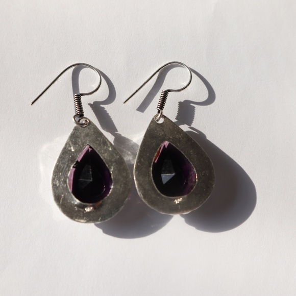 New Amethyst & .925 Silver Earrings Purple - Picture 3 of 4
